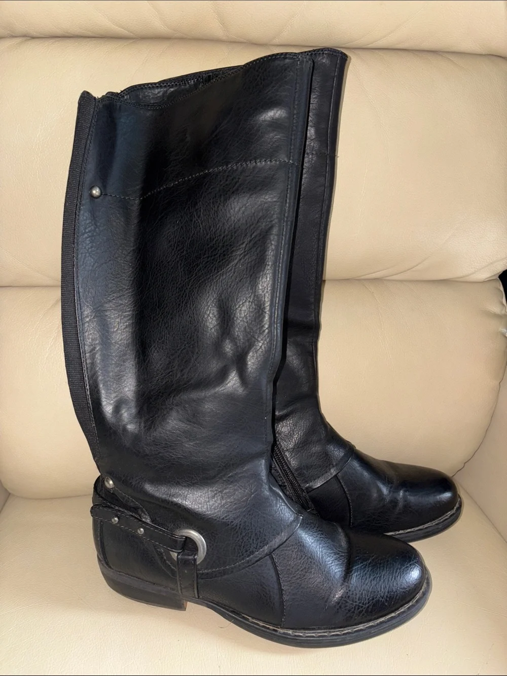 Black Biker/Riding style Knee-High Boots